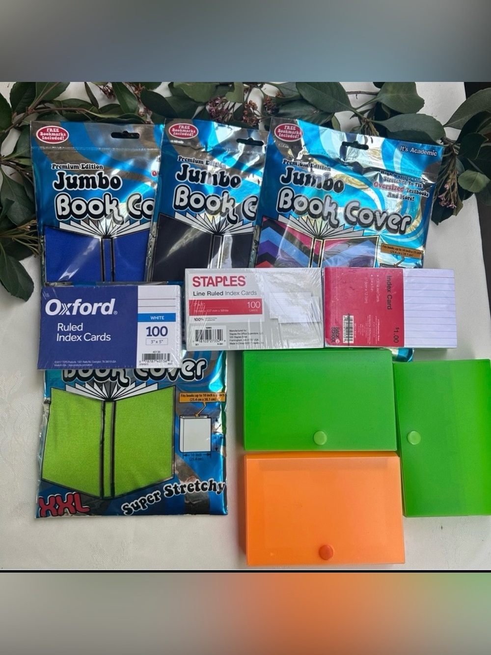 Index Card + Holder & Jumbo Book Covers Lot School Supplies Back to School